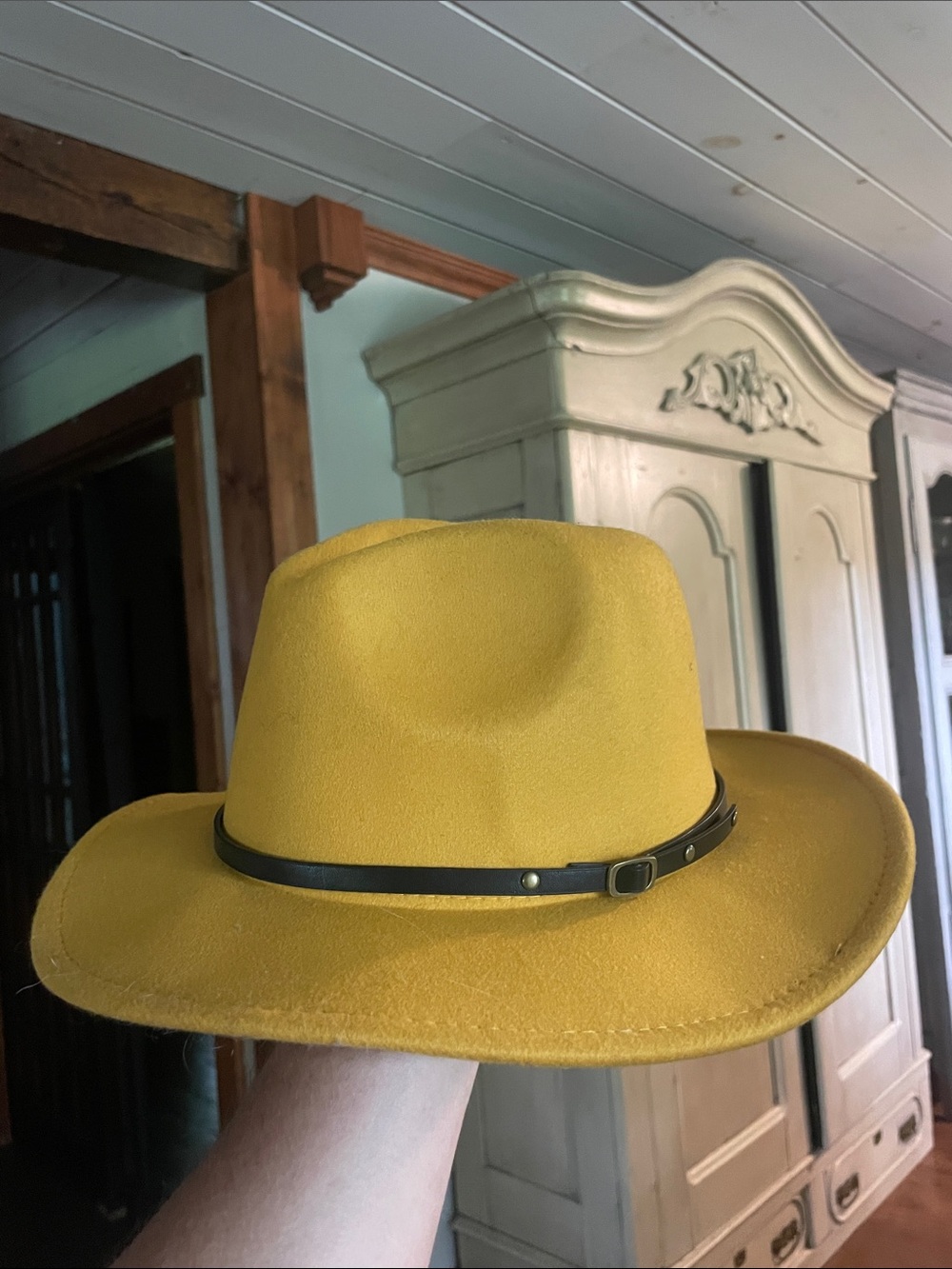 Women's Yellow Felt Fedora with Black Band